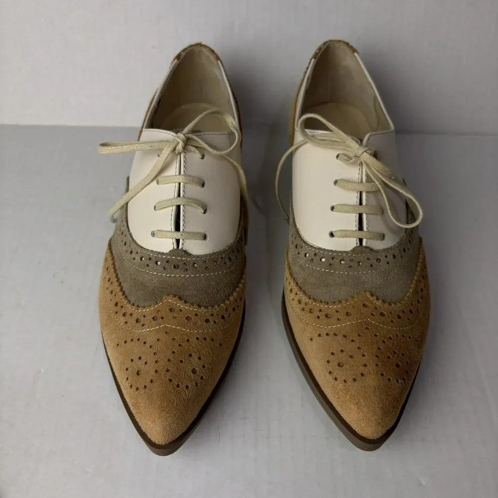 Girotti Custom Leather Oxford Wingtips Shoes Mens EU39‎ Suede Caramel NWOT $339